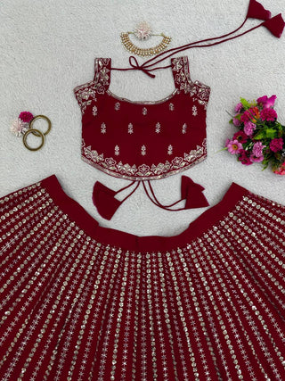 Maroon Designer Faux Georgette Lehenga Choli Set Semi-Stitched Thread & Sequin Work ClothsVilla