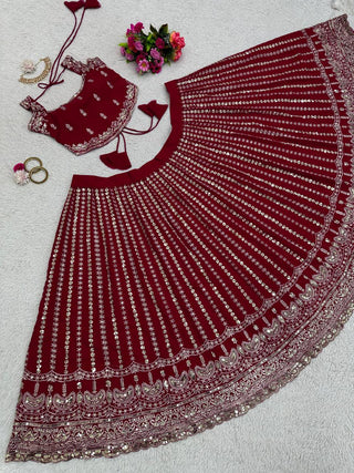 Maroon Designer Faux Georgette Lehenga Choli Set Semi-Stitched Thread & Sequin Work ClothsVilla