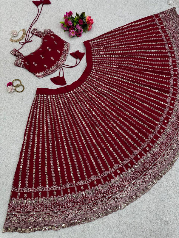 Maroon Designer Faux Georgette Lehenga Choli Set Semi-Stitched Thread & Sequin Work ClothsVilla