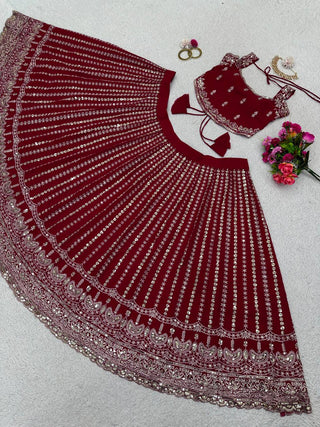 Maroon Designer Faux Georgette Lehenga Choli Set Semi-Stitched Thread & Sequin Work ClothsVilla