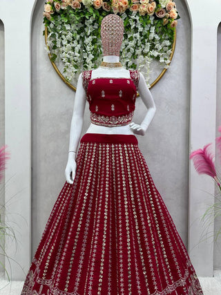 Maroon Designer Faux Georgette Lehenga Choli Set Semi-Stitched Thread & Sequin Work ClothsVilla