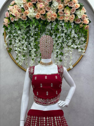 Maroon Designer Faux Georgette Lehenga Choli Set Semi-Stitched Thread & Sequin Work ClothsVilla