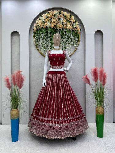 Maroon Designer Faux Georgette Lehenga Choli Set Semi-Stitched Thread & Sequin Work ClothsVilla