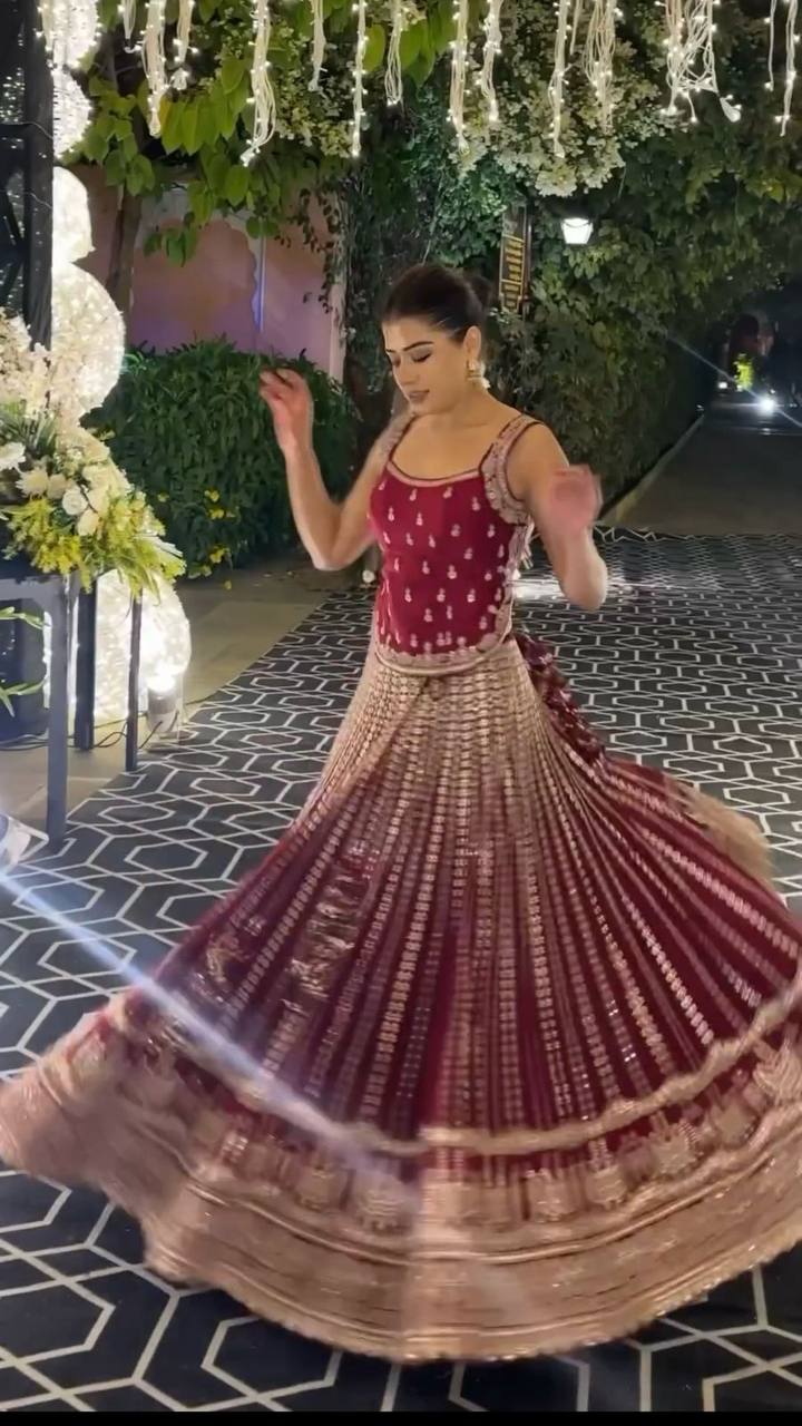 Maroon Designer Faux Georgette Lehenga Choli Set Semi-Stitched Thread & Sequin Work ClothsVilla