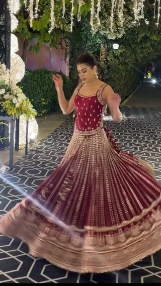 Maroon Designer Faux Georgette Lehenga Choli Set Semi-Stitched Thread & Sequin Work ClothsVilla