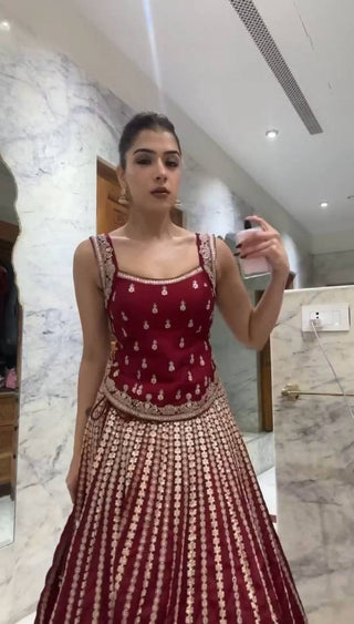 Maroon Designer Faux Georgette Lehenga Choli Set Semi-Stitched Thread & Sequin Work ClothsVilla