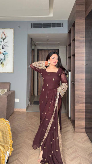 Maroon Designer Luxury Faux Blooming Suit Set with Heavy Sequins & Cording Zari Embroidery, Matching Pants and Embroidered Dupatta ClothsVilla