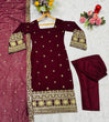 Load image into Gallery viewer, Maroon Designer Luxury Faux Blooming Suit Set with Heavy Sequins &amp; Cording Zari Embroidery, Matching Pants and Embroidered Dupatta ClothsVilla