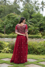 Load image into Gallery viewer, Maroon Designer Readymade Gown with Zari-Thread &amp; Sequins Embroidery Clothsvilla