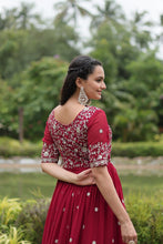 Load image into Gallery viewer, Maroon Designer Readymade Gown with Zari-Thread &amp; Sequins Embroidery Clothsvilla