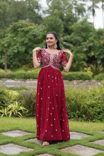 Load image into Gallery viewer, Maroon Designer Readymade Gown with Zari-Thread &amp; Sequins Embroidery Clothsvilla