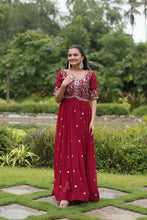 Load image into Gallery viewer, Maroon Designer Readymade Gown with Zari-Thread &amp; Sequins Embroidery Clothsvilla