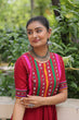 Load image into Gallery viewer, Maroon Designer Roman Fabric Gown with Multicolor Thread &amp; Mirror Work ClothsVilla