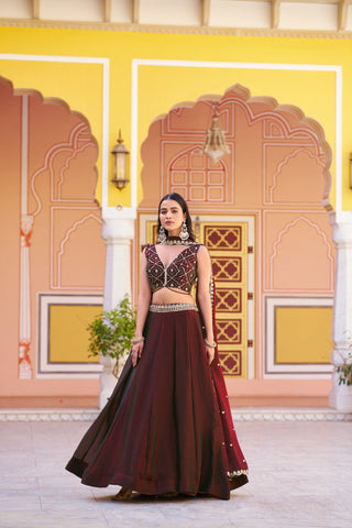Maroon Designer Sequins Lehenga Set ClothsVilla