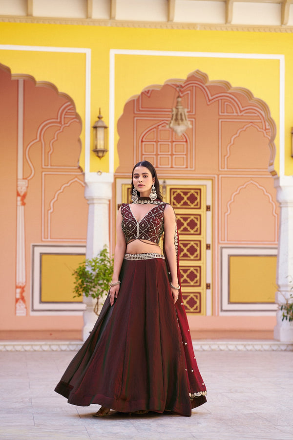 Maroon Designer Sequins Lehenga Set ClothsVilla