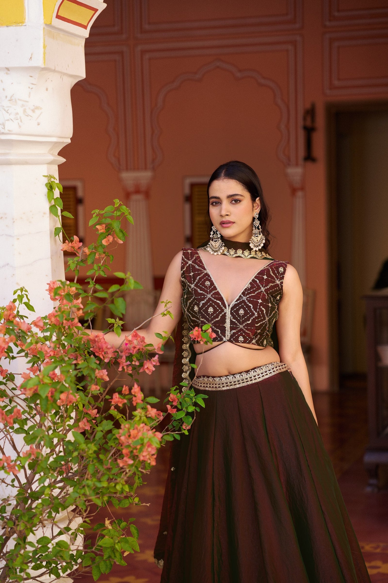 Maroon Designer Sequins Lehenga Set ClothsVilla
