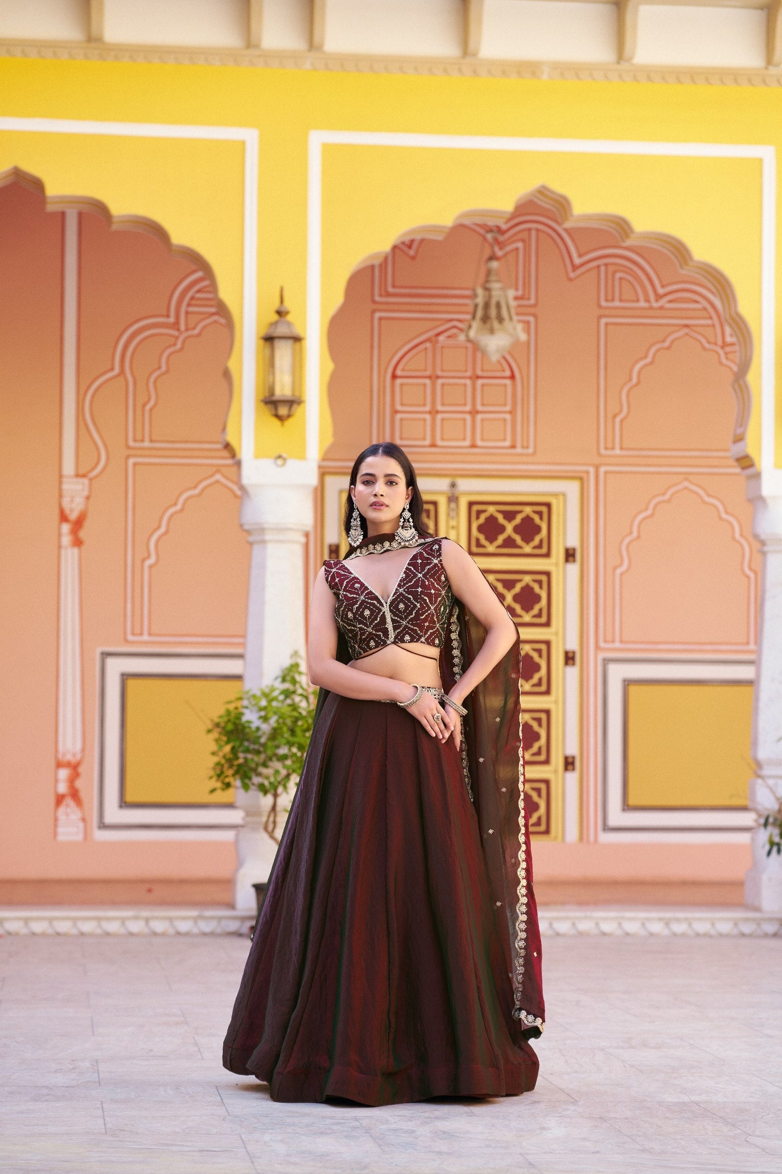 Maroon Designer Sequins Lehenga Set ClothsVilla