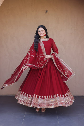 Maroon Designer Zari Sequins Gown ClothsVilla
