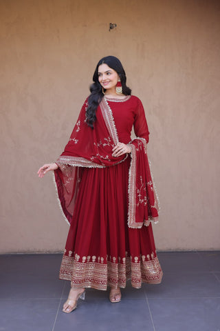 Maroon Designer Zari Sequins Gown ClothsVilla