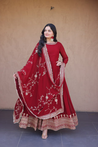 Maroon Designer Zari Sequins Gown ClothsVilla