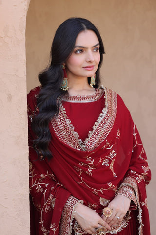 Maroon Designer Zari Sequins Gown ClothsVilla