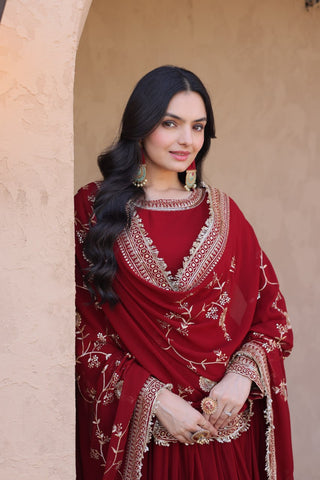 Maroon Designer Zari Sequins Gown ClothsVilla