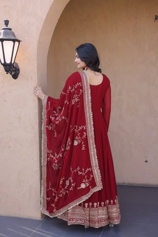 Maroon Designer Zari Sequins Gown ClothsVilla
