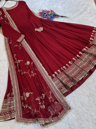 Maroon Designer Zari Sequins Gown ClothsVilla