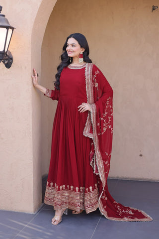 Maroon Designer Zari Sequins Gown ClothsVilla