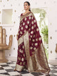 Load image into Gallery viewer, Maroon Elegant Banarasi Satin Saree with Unstitched Blouse Piece ClothsVilla