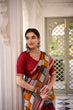 Load image into Gallery viewer, Maroon Elegant Chanderi Printed Saree with Temple Border &amp; Matching Blouse ClothsVilla