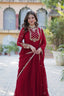 Maroon Elegant Faux Blooming Georgette Gown with Sequins Embroidery & Matching Dupatta