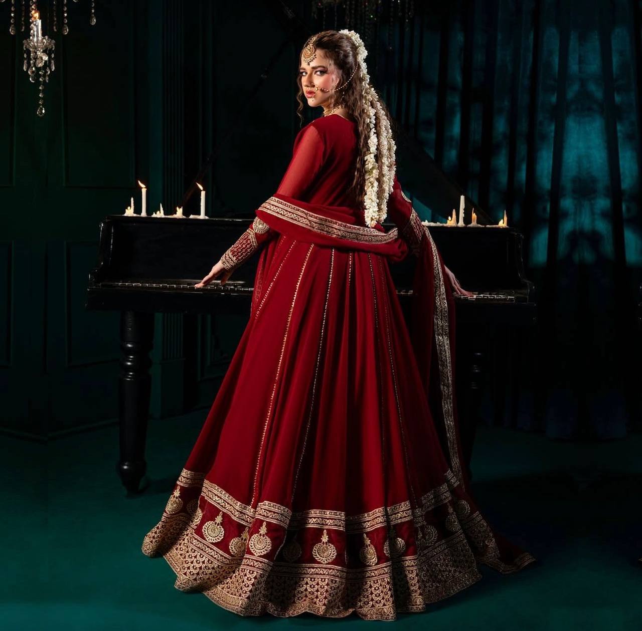 Maroon Elegant Faux Georgette Anarkali Set with Pant & Dupatta ClothsVilla