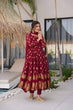 Load image into Gallery viewer, Maroon Elegant Jacquard Anarkali Set with Pant &amp; Dupatta ClothsVilla