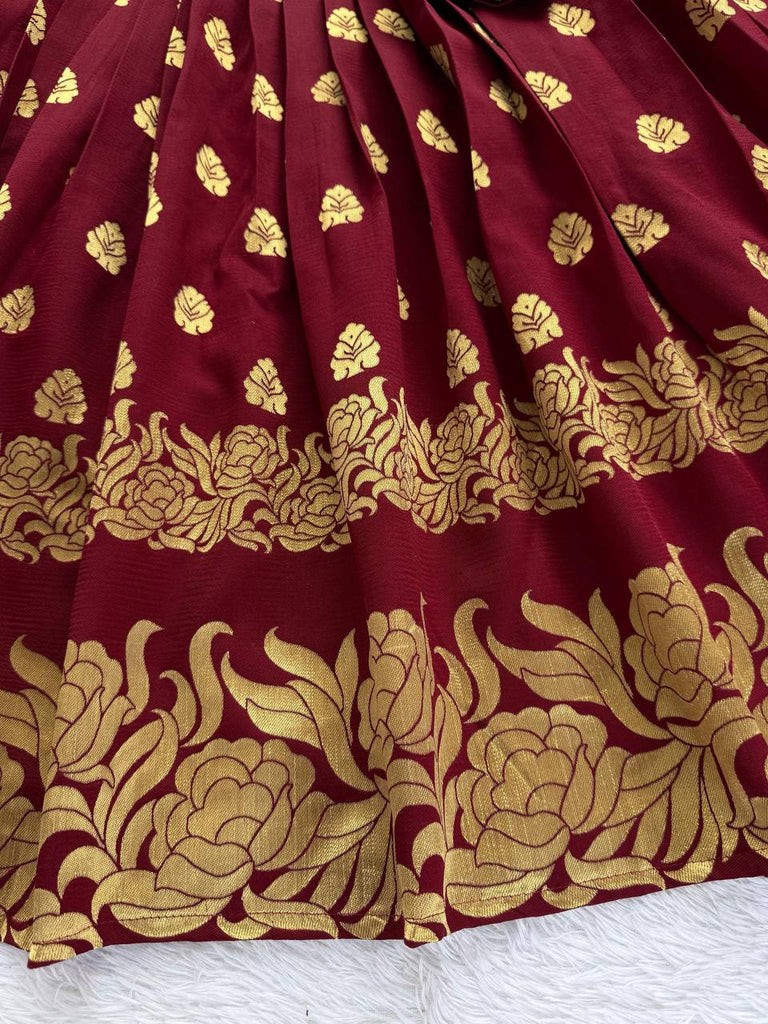 Maroon Elegant Jacquard Anarkali Set with Pant & Dupatta ClothsVilla