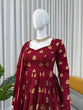 Load image into Gallery viewer, Maroon Elegant Jacquard Anarkali Set with Pant &amp; Dupatta ClothsVilla