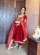 Load image into Gallery viewer, Maroon Elegant Party Wear Pure Chinon Silk Anarkali Gown with Dupatta &amp; Pant Palazzo Set
