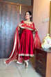 Load image into Gallery viewer, Maroon Elegant Party Wear Pure Chinon Silk Anarkali Gown with Dupatta &amp; Pant Palazzo Set