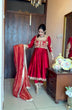 Load image into Gallery viewer, Maroon Elegant Party Wear Pure Chinon Silk Anarkali Gown with Dupatta &amp; Pant Palazzo Set