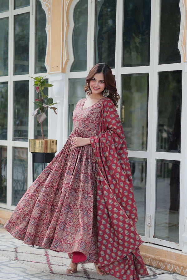 Maroon Elegant Pure Cotton Suit Set with Dupatta – Comfort Meets Style ClothsVilla