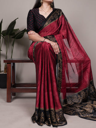 Maroon Elegant Rangoli Silk Printed Saree with Matching Unstitched Blouse – Lightweight & Stylish Daily/Festive Wear ClothsVilla