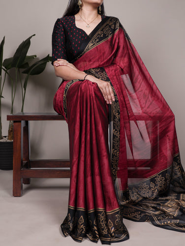 Maroon Elegant Rangoli Silk Printed Saree with Matching Unstitched Blouse – Lightweight & Stylish Daily/Festive Wear ClothsVilla