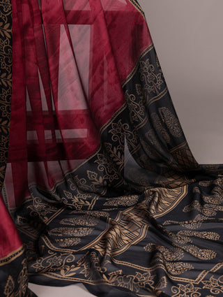 Maroon Elegant Rangoli Silk Printed Saree with Matching Unstitched Blouse – Lightweight & Stylish Daily/Festive Wear ClothsVilla