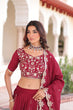 Load image into Gallery viewer, Maroon Elegant Vichitra Silk Full-Stitched Lehenga Choli Set with Heavy Sequins &amp; Thread Embroidery, Unstitched Blouse &amp; Designer Embroidered Dupatta ClothsVilla