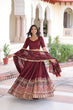 Load image into Gallery viewer, Maroon Elegant Vichitra Silk Sequins &amp; Thread Embroidered Lehenga Set with Designer Lace Dupatta – Stitched 3-Meter Flair Lehenga &amp; Unstitched Blouse Clothsvilla
