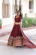 Load image into Gallery viewer, Maroon Elegant Vichitra Silk Sequins &amp; Thread Embroidered Lehenga Set with Designer Lace Dupatta – Stitched 3-Meter Flair Lehenga &amp; Unstitched Blouse Clothsvilla