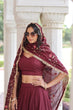 Load image into Gallery viewer, Maroon Elegant Vichitra Silk Sequins &amp; Thread Embroidered Lehenga Set with Designer Lace Dupatta – Stitched 3-Meter Flair Lehenga &amp; Unstitched Blouse Clothsvilla