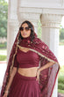 Load image into Gallery viewer, Maroon Elegant Vichitra Silk Sequins &amp; Thread Embroidered Lehenga Set with Designer Lace Dupatta – Stitched 3-Meter Flair Lehenga &amp; Unstitched Blouse Clothsvilla
