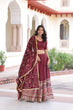 Load image into Gallery viewer, Maroon Elegant Vichitra Silk Sequins &amp; Thread Embroidered Lehenga Set with Designer Lace Dupatta – Stitched 3-Meter Flair Lehenga &amp; Unstitched Blouse Clothsvilla
