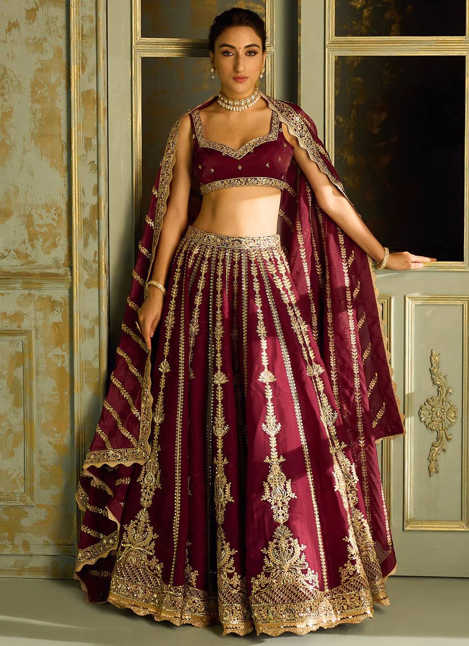 Maroon Kasturi Silk Lehenga Set Secondary image